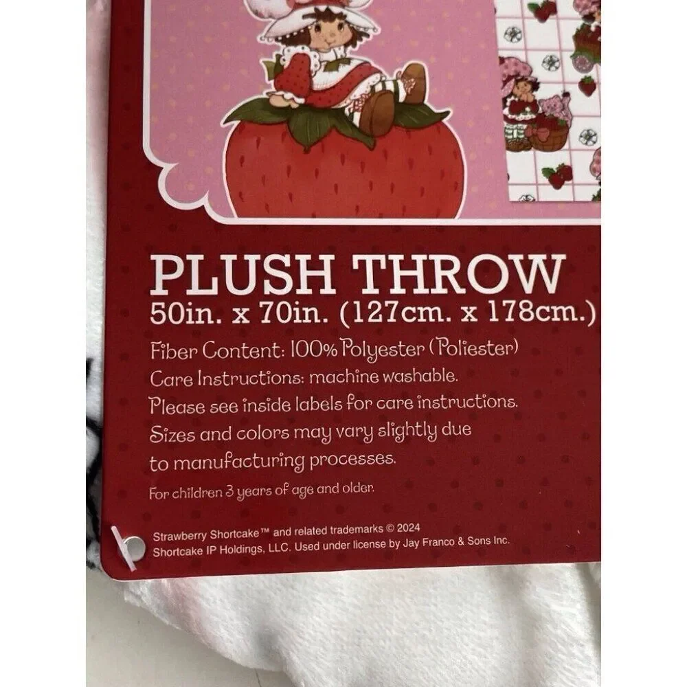 Strawberry Shortcake 50 X‎ 70” Soft Plush Throw Blanket Pink Bicycle Basket Cat